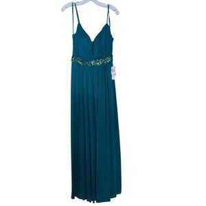 TeezeMe  Beaded Emerald Green Maxi Dress With Spaghetti Straps & V-Neckline - Si